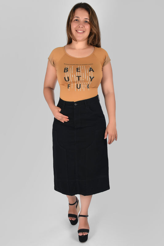 FALDA DAMA COLOR MIDI REF NEGRO