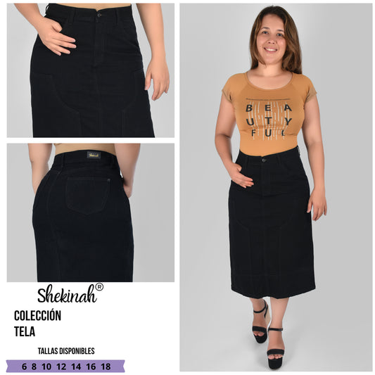FALDA DAMA COLOR MIDI REF NEGRO
