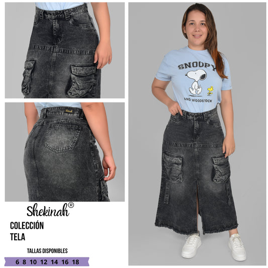 FALDA DAMA COLOR MIDI REF 569 NEGRO