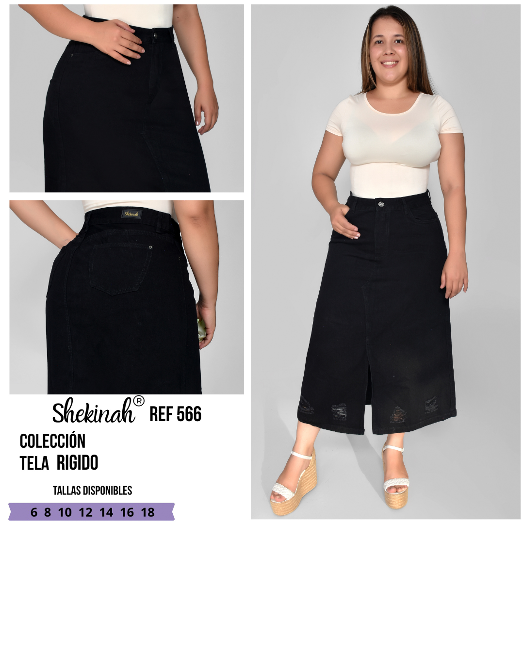 FALDA DAMA COLOR MIDI REF 566 NEGRO