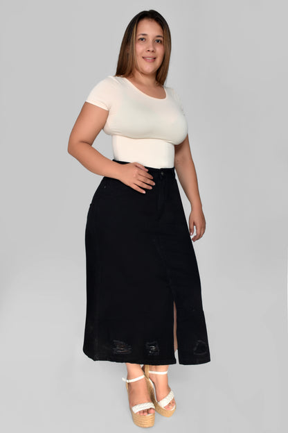 FALDA DAMA COLOR MIDI REF 566 NEGRO